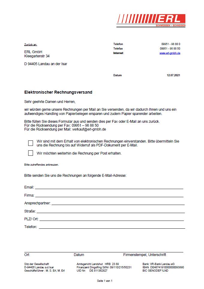 Formular elektronischer Rechnungsversand