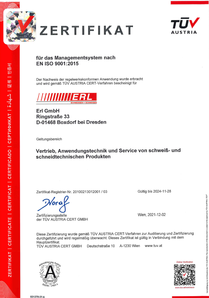 ISO 9001 ERL Niederlassung Dresden